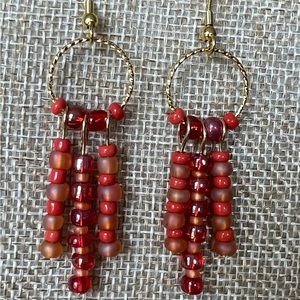 Coral and Red dangle earrings